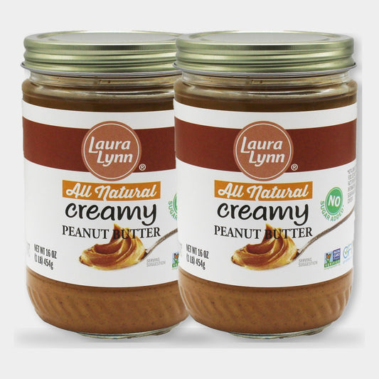 2 Jars Laura Lynn All Natural Creamy Peanut Butter, 16 oz
