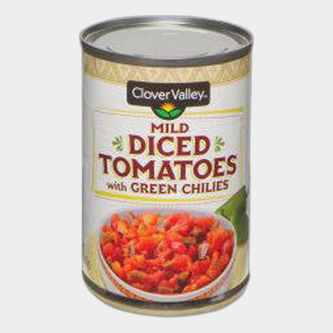 6 Cans Clover Valley Mild Diced Tomatoes with Green Chilies, 10 oz