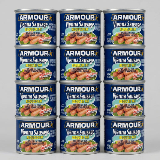 12 Cans Armour Reduced Fat Vienna Sausage Meat 4.6 oz
