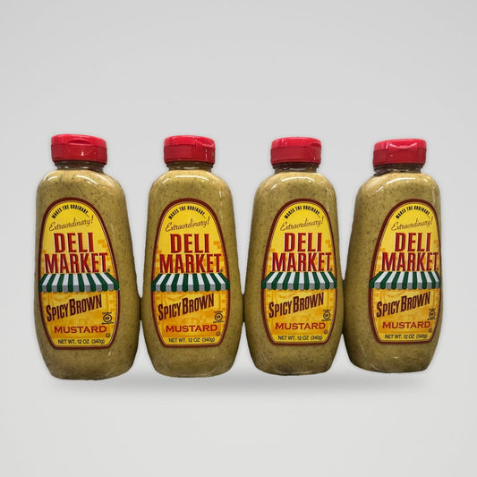 4 Bottles of Deli Market Spicy Brown Mustard, 12 oz