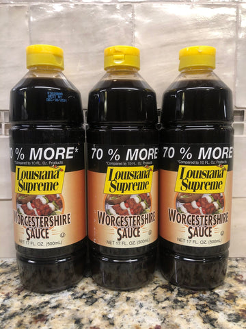 3 BOTTLES Louisiana Supreme Worcestershire Sauce 17 oz Steak Chicken Rice