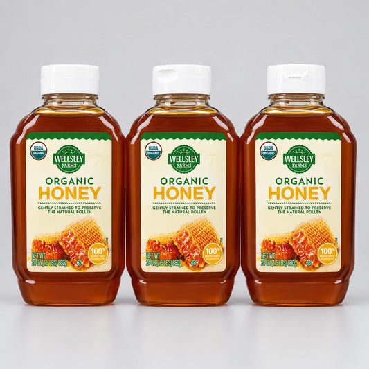 3 Bottles of Wellsley Farms 100% Pure Organic Honey, 24 oz