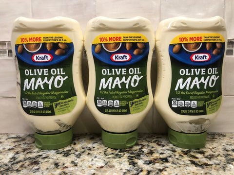 3 Bottles Kraft Reduced Fat Mayo with Olive Oil 22 oz Bottle Mayonnaise Jar