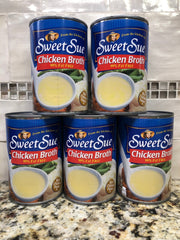 5 CANS Sweet Sue Chicken Broth 14.5 oz Can Soup Dip 99% Fat Free