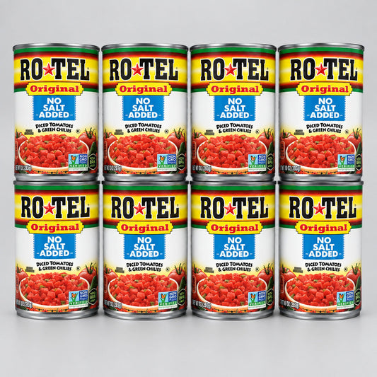 8 Cans of Rotel Original No Salt Added Diced Tomatoes Green Chilies, 10 oz