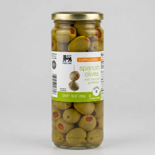 Food Lion Stuffed Manzanilla Queen Spanish Olives w/ Minced Pimientos, 10 oz