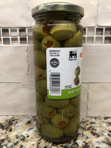 Food Lion Stuffed Manzanilla Queen Spanish Olives w/ Minced Pimientos 10 oz. Jar