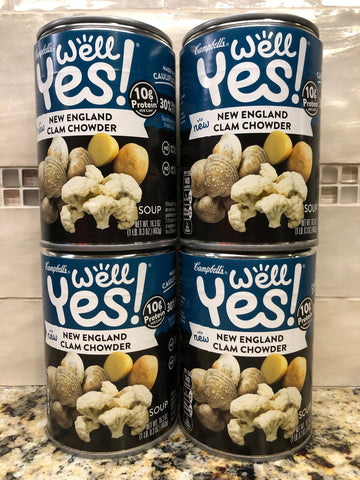 4 CANS Campbell's Well Yes! New England Clam Chowder Soup 16.3 oz Can