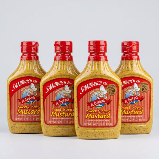 4 Bottles of Woeber's Sandwich Pal Sweet And Spicy Mustard, 16 oz