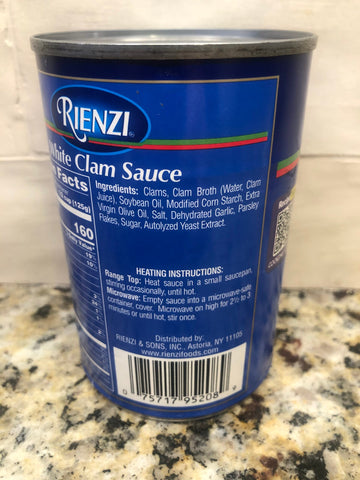 6 CANS Rienzi White Clam Italian Style Pasta Sauce 15 oz Can Soup