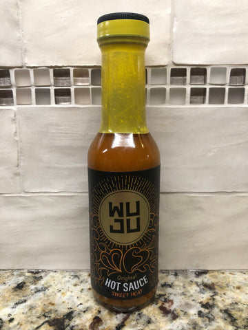 3 BOTTLES WUJU Original Hot Sauce 5 Oz Marinade Tropical Thai Caribbean Sweet heat flavor