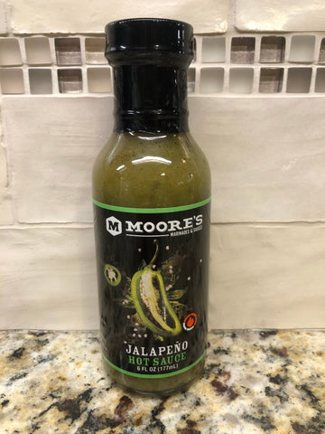 3 BOTTLES Moore's Spicy Jalapeño Hot Sauce 6 Oz Marinade Pepper Pork Cheese