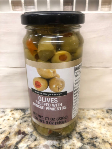 6 JARS Breckenridge Farms Green Olives stuffed Minced Pimento 7.7 oz. Jar