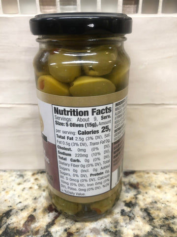 6 JARS Breckenridge Farms Green Olives stuffed Minced Pimento 7.7 oz. Jar