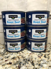 6 CANS Clover Valley Roast Beef with Gravy 12oz Cooked Ready to Eat Meat