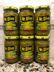 6 JARS Mount Olive Dill Relish 8 oz Pickle Hamburger Hot Dog Cubes Mt