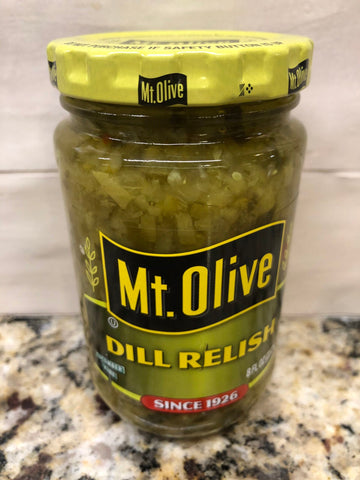 6 JARS Mount Olive Dill Relish 8 oz Pickle Hamburger Hot Dog Cubes Mt