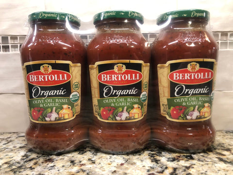 3 Jars Bertolli Organic Olive Oil, Basil & Fresh Garlic Tomato Sauce Pasta