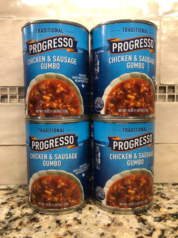 4 CANS Progresso Traditional Chicken and Sausage Gumbo Soup 19 oz Can