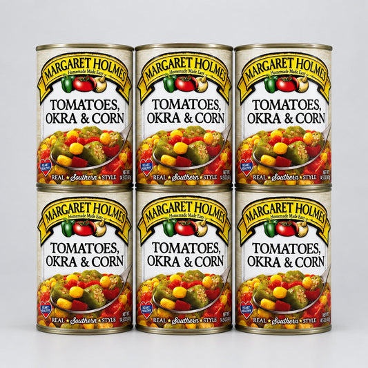 6 Cans of Margaret Holmes Southern Style Tomatoes, Okra and Corn, 14.5 oz