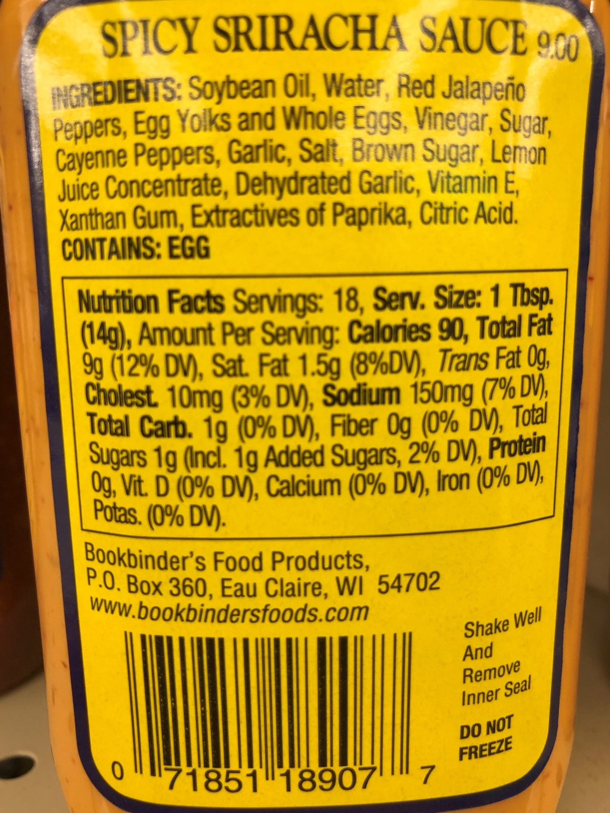4 Bottles of Bookbinder's Spicy Sriracha Sauce, 9 oz