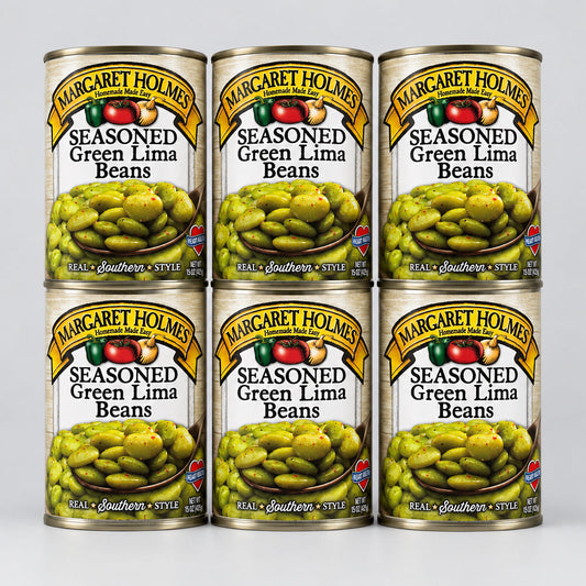 6 Cans of Margaret Holmes Southern Style Seasoned Green Lima Beans, 15 oz