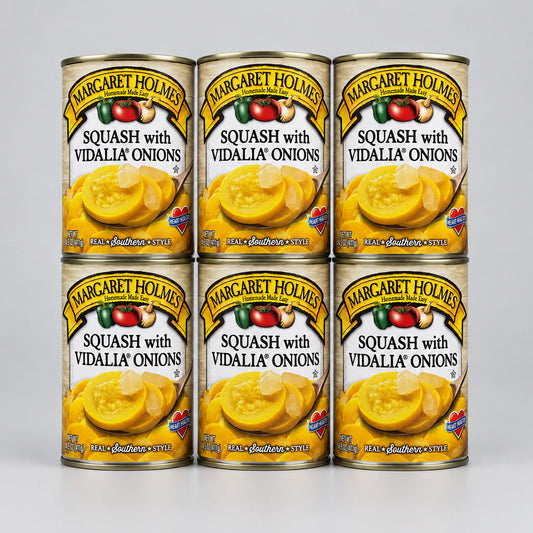 6 Cans of Margaret Holmes Southern Style Squash with Vidalia Onions, 14.5 oz