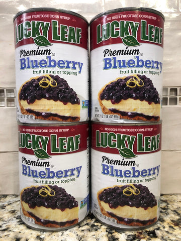 4 CANS Lucky Leaf Premium Blueberry Fruit Filling & Topping 21 oz Can Pie