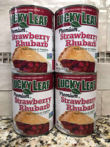 4 CANS Lucky Leaf Premium Strawberry Rhubarb Fruit Filling & Topping 21 oz Pie