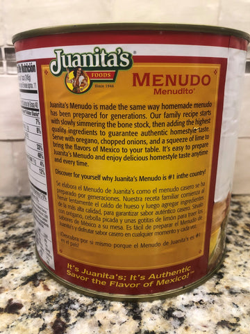 2 BIG CANS Juanita's Menudo 5 lb 14 oz can Soup Tripe Bone Stock Hominy