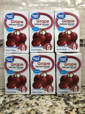 6 Boxes Great Value Grape Drink Mix .77 oz 10 Ct Sugar Free Juice Kool Aid