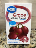 6 Boxes Great Value Grape Drink Mix .77 oz 10 Ct Sugar Free Juice Kool Aid