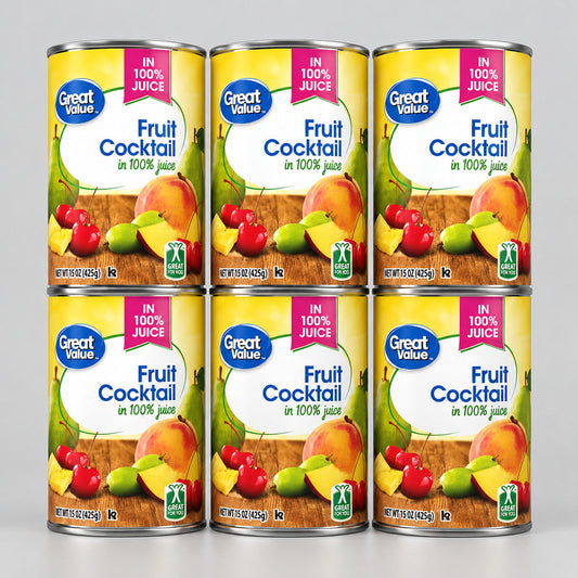 6 Cans of Great Value Fruit Cocktail in 100% Juice, 15 oz