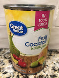 6 Cans of Great Value Fruit Cocktail in 100% Juice, 15 oz