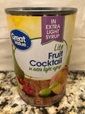 6 CANS Great Value Lite Fruit Cocktail in Extra Light Syrup 15 oz can pineapple