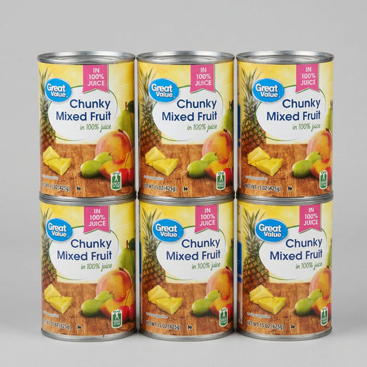 6 Cans of Great Value Chunky Mixed Fruit in 100% Juice, 15 oz