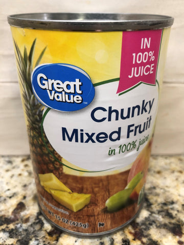 6 CANS Great Value Chunky Mixed Fruit in 100% Juice 15 oz can peach