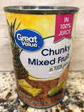 6 Cans of Great Value Chunky Mixed Fruit in 100% Juice, 15 oz