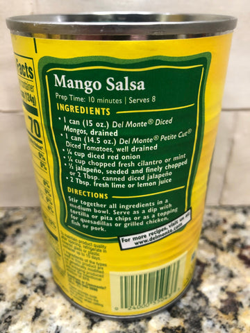 4 CANS Del Monte Diced Mangos in Light Syrup 15 oz can juice