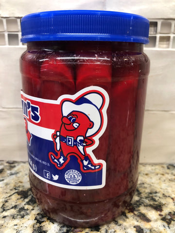 Big John's Pickled Pork Sausage 16 oz Jar Red Hots Meat Snack Wieners