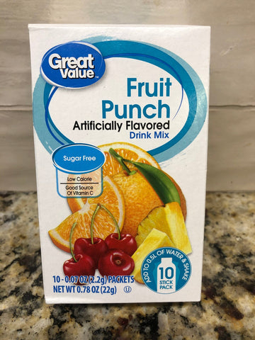 6 Boxes Great Value Fruit Punch Drink Mix .77 oz 10 Ct Sugar Free Juice Kool Aid