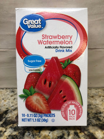 6 Boxes Great Value Strawberry Watermelon Drink Mix .77 oz 10 Ct Sugar Free