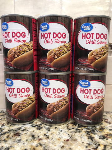 6 CANS Great Value Hot Dog Chili Sauce 10.5 oz can potato rice pasta