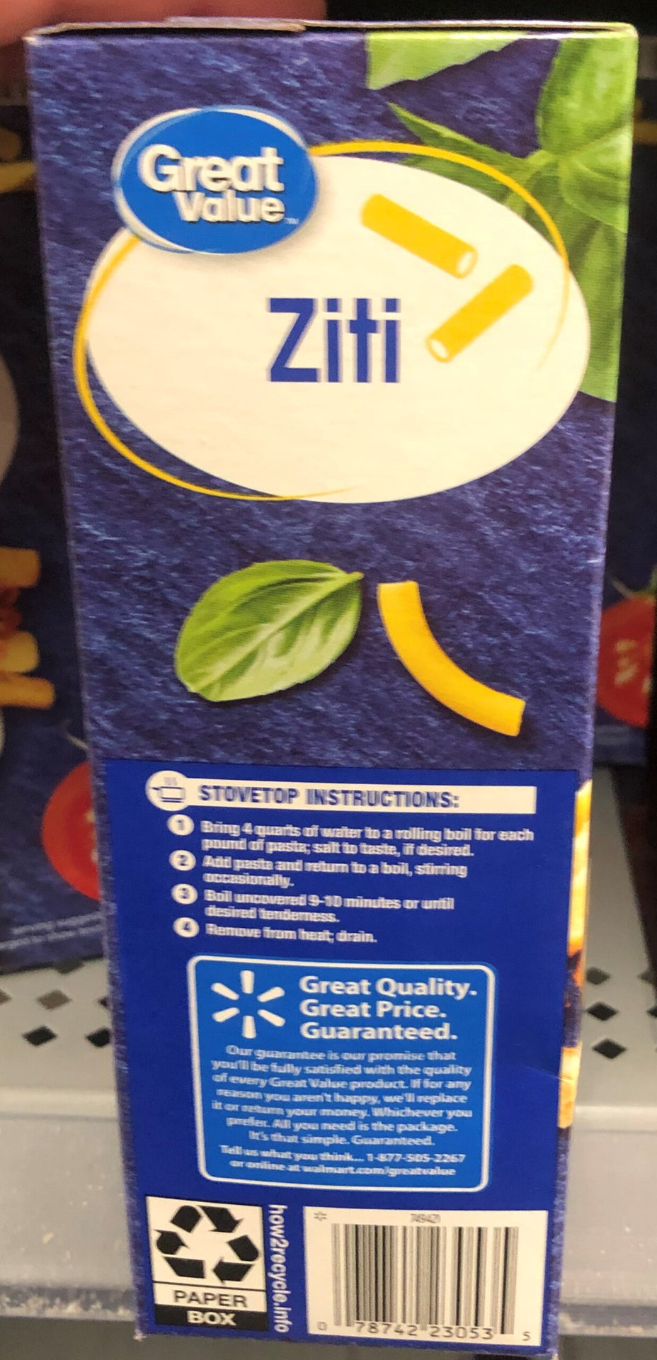 3 Boxes of Great Value Ziti Pasta, 16 oz