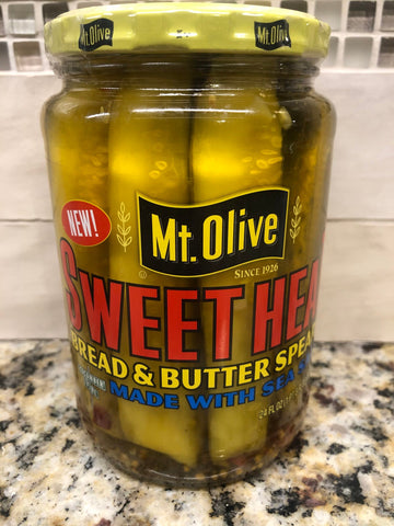 3 JARS Mount Olive SWEET HEAT Bread & Butter Pickle Spears 16 oz Sea Salt