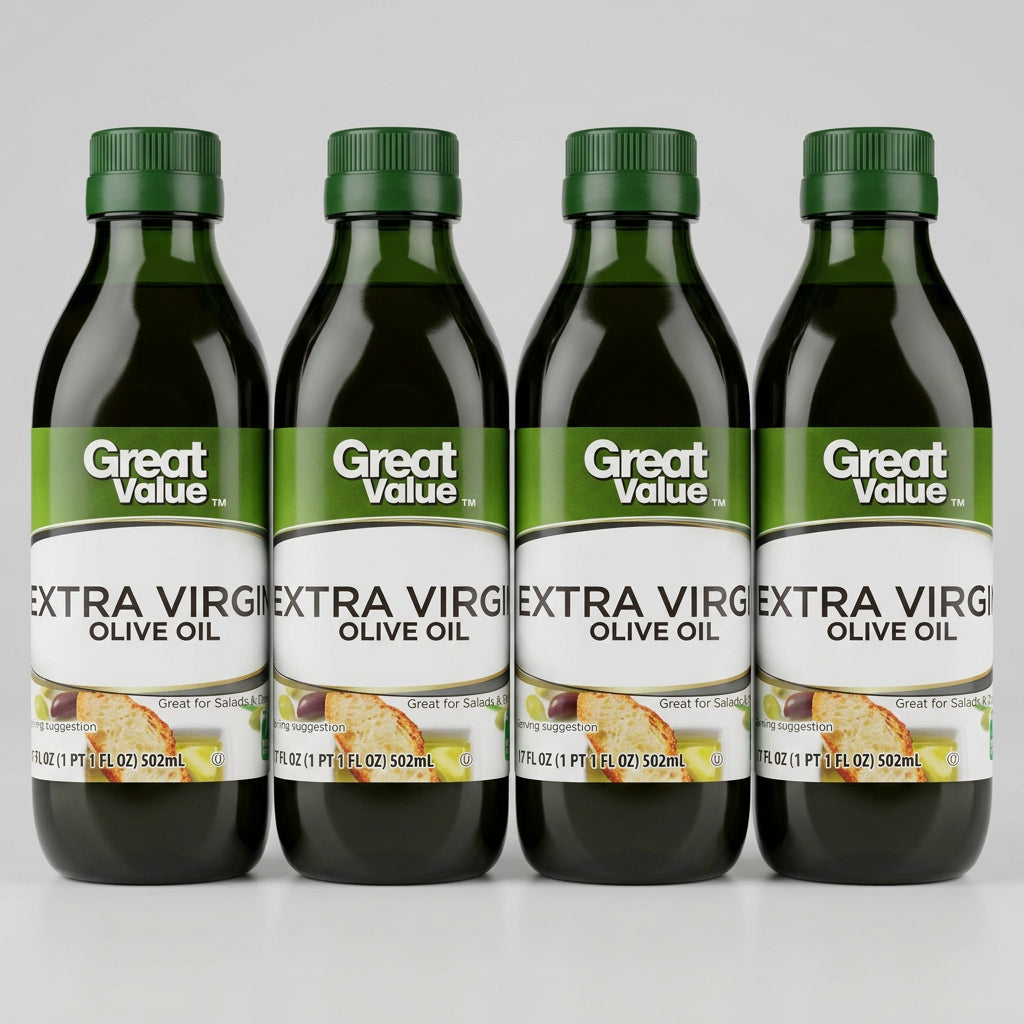 Four Bottles Great Value Extra Virgin Olive Oil 17 fl oz Bottle