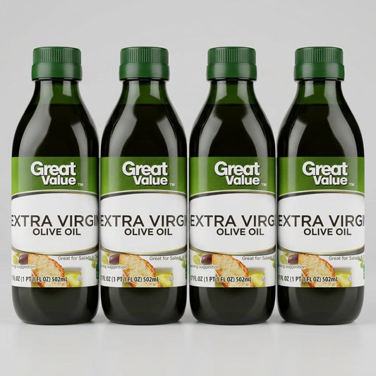 Four Bottles Great Value Extra Virgin Olive Oil 17 fl oz Bottle