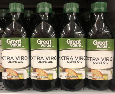 FOUR Bottles Great Value Extra Virgin Olive Oil 17 fl oz Bottle Salad Dipping