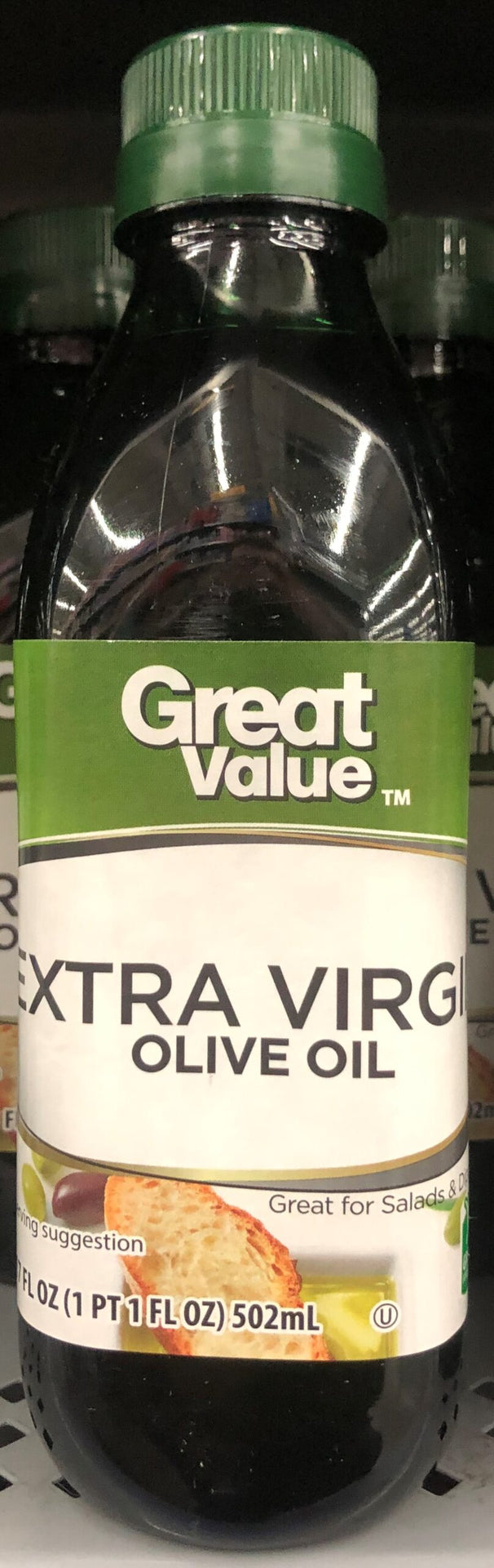 Four Bottles Great Value Extra Virgin Olive Oil 17 fl oz Bottle