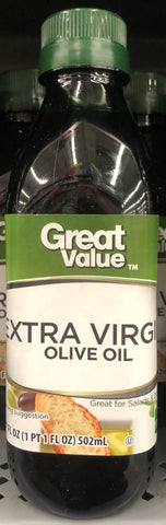 Four Bottles Great Value Extra Virgin Olive Oil 17 fl oz Bottle